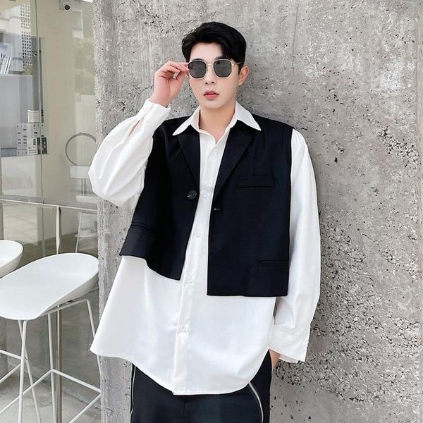 men's casual shirts long sleeved autumn fake two pieces of work clothes, minority design, black and white contrast color, ruffian hands, White;black
men's casual shirts long sleeved autumn fake two pieces of work clothes, minority design, black and white contrast color, ruffian hands, White;black