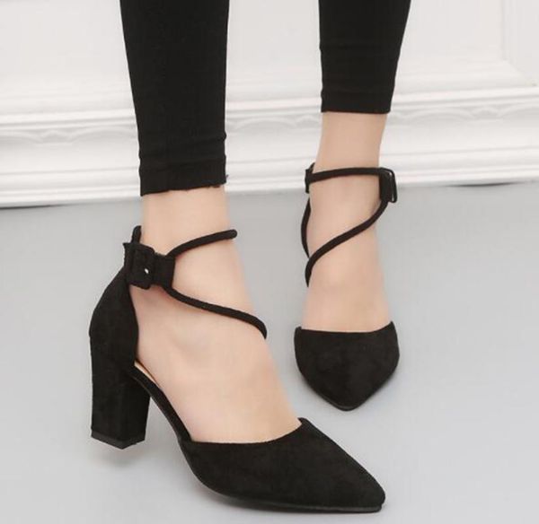 women's shoes spring high heels sandals buckle heel fashion casual hard-wearing 7cm, Black
women's shoes spring high heels sandals buckle heel fashion casual hard-wearing 7cm, Black