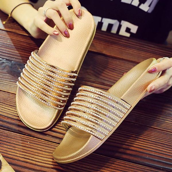 ladies flip-flops slippers glossy diamond crystal summer beach home women's golden flats, Black
ladies flip-flops slippers glossy diamond crystal summer beach home women's golden flats, Black
