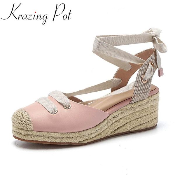 krazing pot mixed color sheep skin round toe high heels straw wedges women shoes cross-tied lace up summer sandals l13, Black
krazing pot mixed color sheep skin round toe high heels straw wedges women shoes cross-tied lace up summer sandals l13, Black