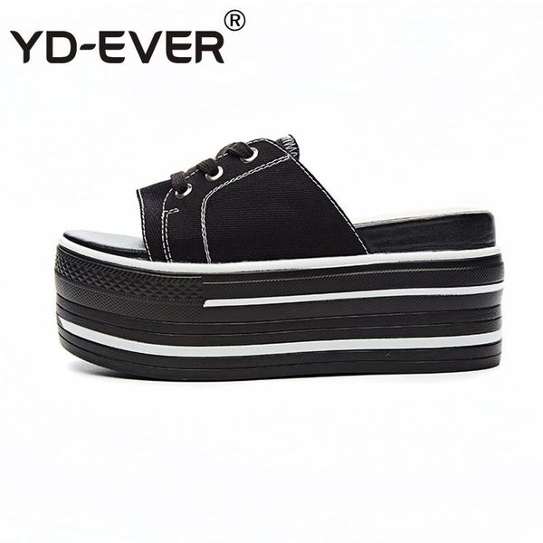 yd-ever 9cm canvas women slippers platform wedge sandals summer lace up casual shoes super high heel, Black
yd-ever 9cm canvas women slippers platform wedge sandals summer lace up casual shoes super high heel, Black