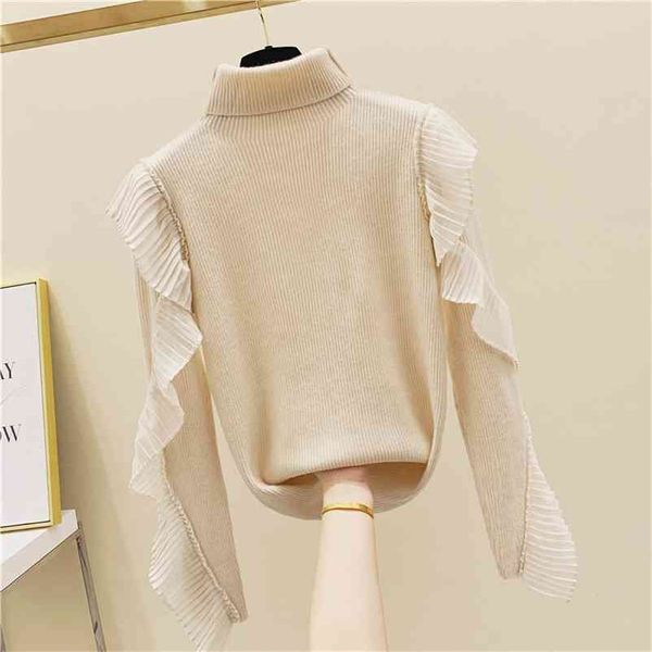 autumn winter women's high neck ruffles long sleeves knitted casual sweater ladies all-match pullover sweaters a3724 210519, White;black
autumn winter women's high neck ruffles long sleeves knitted casual sweater ladies all-match pullover sweaters a3724 210519, White;black