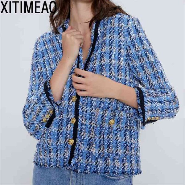 za women fashion pockets frayed trims tweed jacket coat vintage v neck long sleeve female outerwear chic 210604, Black;brown
za women fashion pockets frayed trims tweed jacket coat vintage v neck long sleeve female outerwear chic 210604, Black;brown