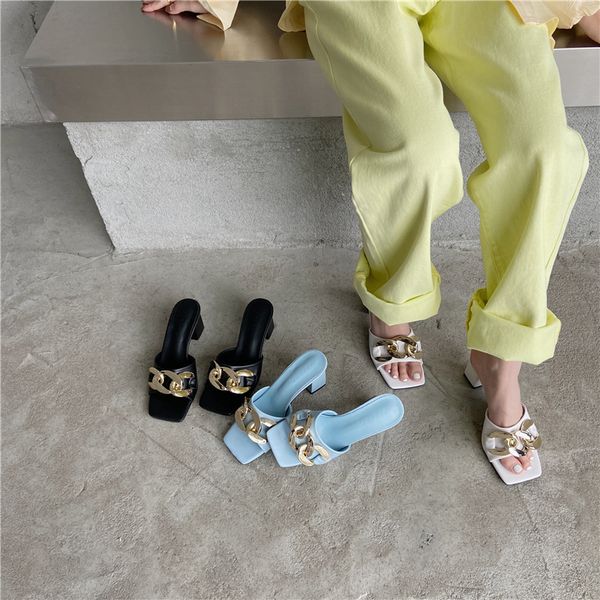 slippers 2021 summer arrivals open toe women sandals metal chain thick high heels blue shoes woman simple slides party pumps b74o, Black
slippers 2021 summer arrivals open toe women sandals metal chain thick high heels blue shoes woman simple slides party pumps b74o, Black