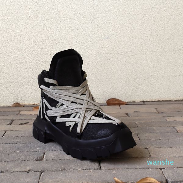 fashion-high leather boots mummy straps retro 6cm tank thick bottom increased men's and women's trendy boot, Black
fashion-high leather boots mummy straps retro 6cm tank thick bottom increased men's and women's trendy boot, Black