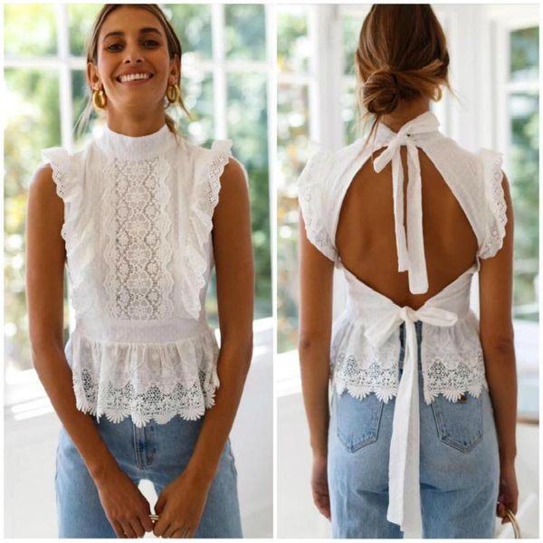 women's blouses & shirts women 2021 sleeveless lace shirt white backless elastic waist office lady elegant blouse female summer
women's blouses & shirts women 2021 sleeveless lace shirt white backless elastic waist office lady elegant blouse female summer