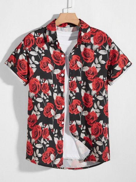 men allover rose print shirt 73wv#, White;black
men allover rose print shirt 73wv#, White;black