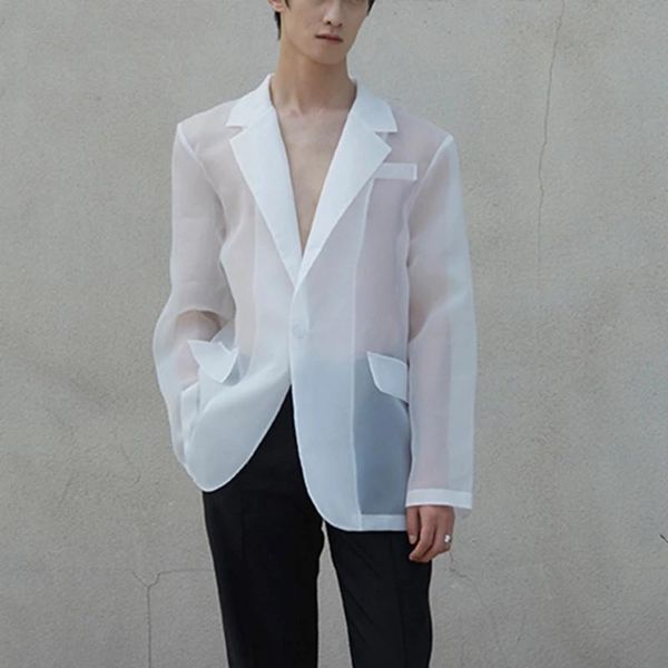 fashion men mesh blazers transparent lapel long sleeve casual coats 2021 one button streetwear party suit s-5xl men's suits &, White;black
fashion men mesh blazers transparent lapel long sleeve casual coats 2021 one button streetwear party suit s-5xl men's suits &, White;black