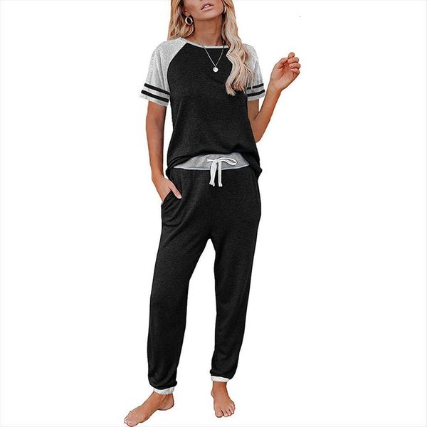 summer casual sets two piece womens pants contrast color patchwork striped short sleeve drawstring trousers slim suit, White
summer casual sets two piece womens pants contrast color patchwork striped short sleeve drawstring trousers slim suit, White