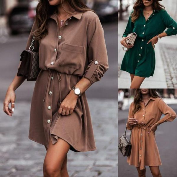casual dresses for women v-neck autumn dress ladies elegant long-sleeved solid color waist belt button 2021 vestido feminino, Black;gray
casual dresses for women v-neck autumn dress ladies elegant long-sleeved solid color waist belt button 2021 vestido feminino, Black;gray