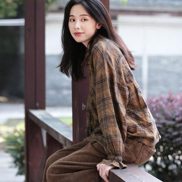 women's blouses & shirts spring autumn women loose plus size all-match vintage plaid natural fabric comfortable sanding cotton shirts/b, White
women's blouses & shirts spring autumn women loose plus size all-match vintage plaid natural fabric comfortable sanding cotton shirts/b, White