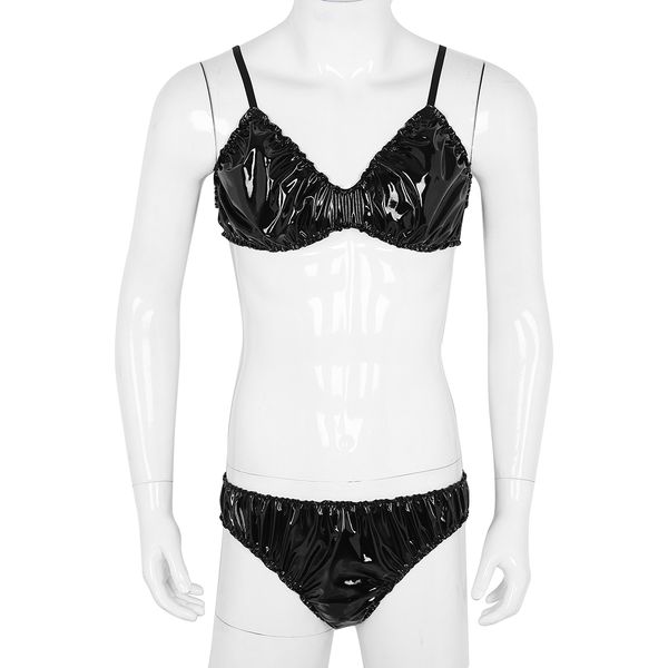 mens sissy ruffled latex lingerie set spaghetti straps bra with briefs underwear gay exotic wetlook leather nightwear, Black;white
mens sissy ruffled latex lingerie set spaghetti straps bra with briefs underwear gay exotic wetlook leather nightwear, Black;white
