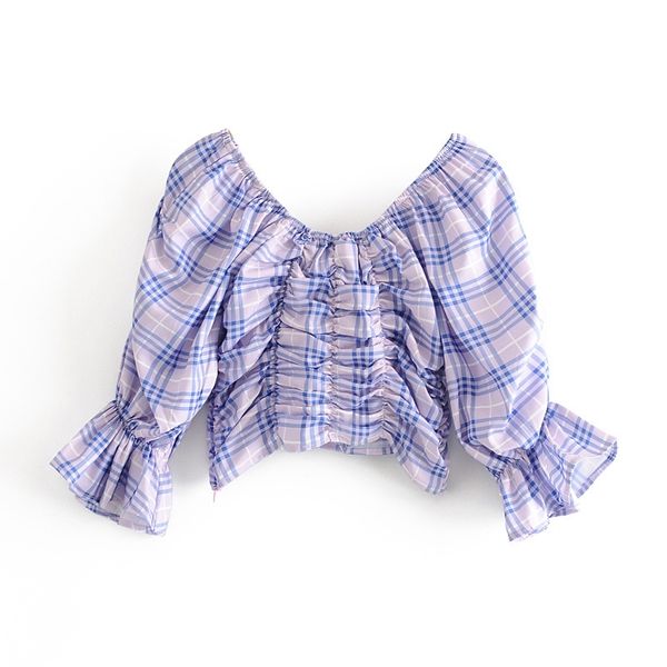 h.sa elegant court style short blouse summer spring holiday beach purple blusas slash neck plaid puff long sleeve shirt and 210417, White
h.sa elegant court style short blouse summer spring holiday beach purple blusas slash neck plaid puff long sleeve shirt and 210417, White