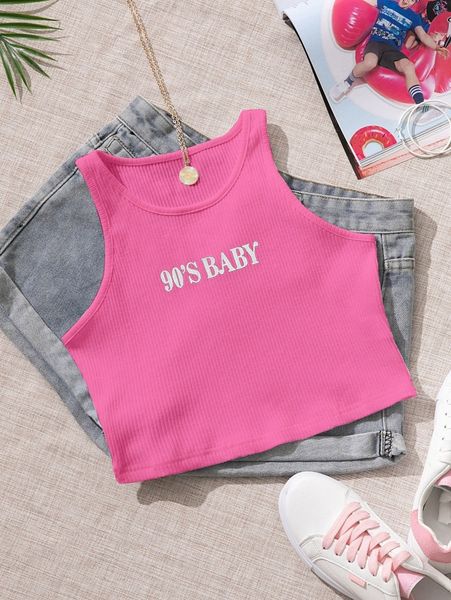 letter graphic rib-knit tank i2ou#, White