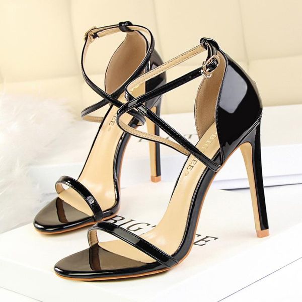cross-strap buckle women party sandals nice summer solid patent leather open toe concise 11cm high heels shoes woman, Black
cross-strap buckle women party sandals nice summer solid patent leather open toe concise 11cm high heels shoes woman, Black