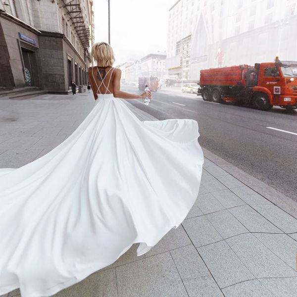 beach wedding dress 2021 plus size sweetheart straps sleeveless soft satin bridal gowns vestido de noiva mariage, White
beach wedding dress 2021 plus size sweetheart straps sleeveless soft satin bridal gowns vestido de noiva mariage, White