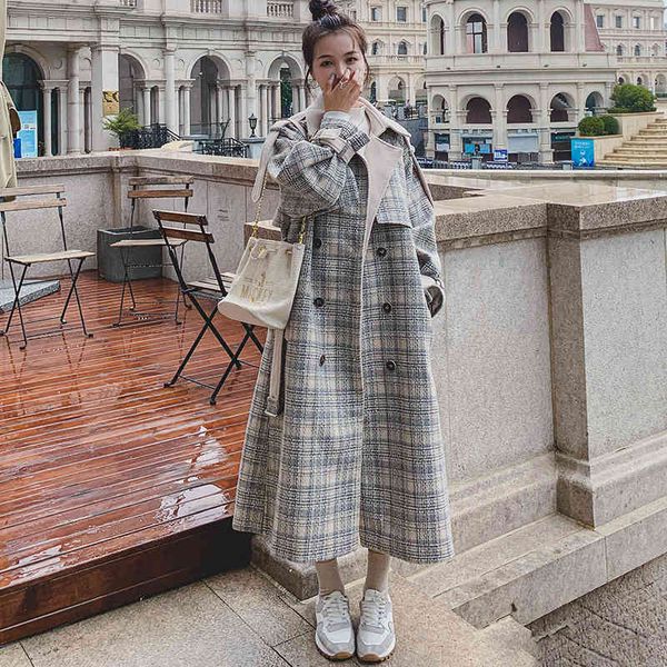 women's wool & blends woolen coat female 2021 winter plaid korean loose padded double breasted under the knee lapel fashion jacket, Black
women's wool & blends woolen coat female 2021 winter plaid korean loose padded double breasted under the knee lapel fashion jacket, Black