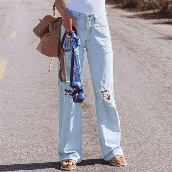 women's jeans fashion women pants washed high waist baggy clothes hole wide denim retro full trouser womens trousers woman, Blue
women's jeans fashion women pants washed high waist baggy clothes hole wide denim retro full trouser womens trousers woman, Blue