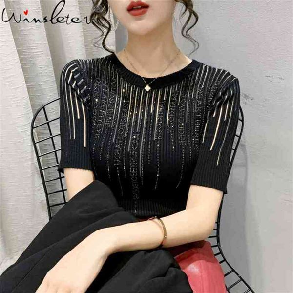 summer knit t-shirt korean clothes shiny diamonds letters women short sleeve elastic slim tees t13402a 210421, White
summer knit t-shirt korean clothes shiny diamonds letters women short sleeve elastic slim tees t13402a 210421, White