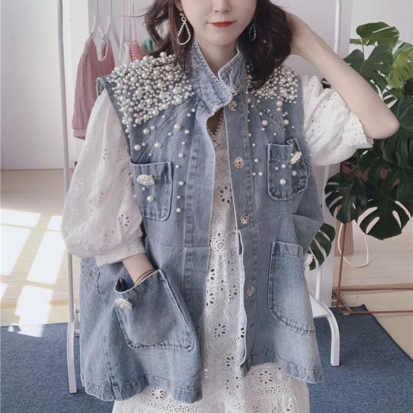 women's vests women blue sleeveless pearls denim vest beaded jeans jacket loose bf rivet tank cardigan waistcoat diamonds long crop 20, Black;white
women's vests women blue sleeveless pearls denim vest beaded jeans jacket loose bf rivet tank cardigan waistcoat diamonds long crop 20, Black;white