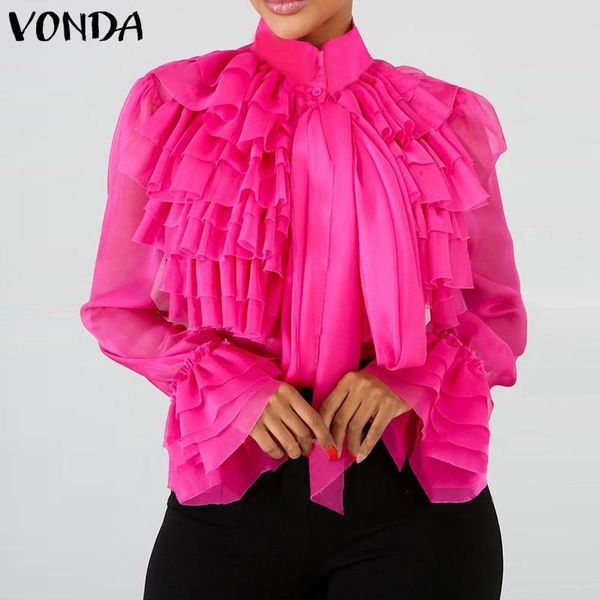 women's blouses & shirts women long sleeved blouse ol style stand collar ruffled 2021 vonda female casual baggy blusas femininas plus, White
women's blouses & shirts women long sleeved blouse ol style stand collar ruffled 2021 vonda female casual baggy blusas femininas plus, White