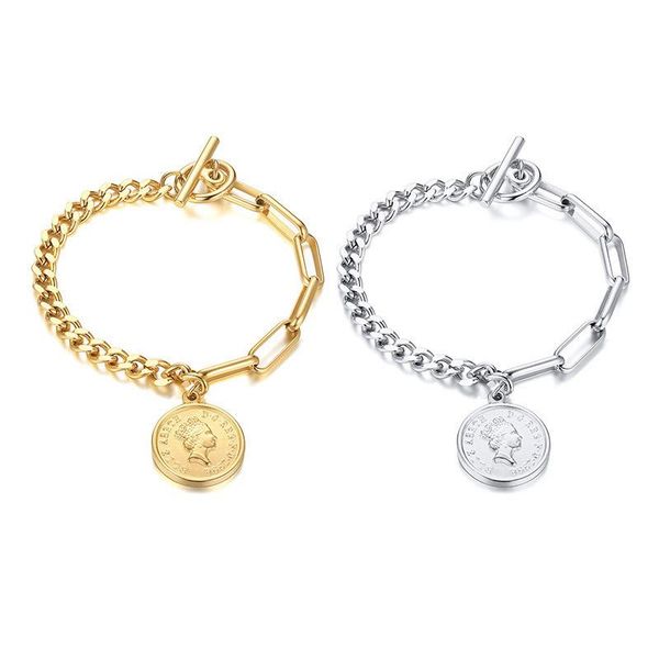 link, chain 1pcs/2pcs retro elizabeth coin charm bracelets for women jewelry, antioxidant stainless steel cuban curb female accessory, Black
link, chain 1pcs/2pcs retro elizabeth coin charm bracelets for women jewelry, antioxidant stainless steel cuban curb female accessory, Black
