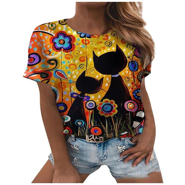 floral cat print oversized t-shirt female elegant casual loose women's t-shirts with short sleeve round neck tee shirt, White
floral cat print oversized t-shirt female elegant casual loose women's t-shirts with short sleeve round neck tee shirt, White