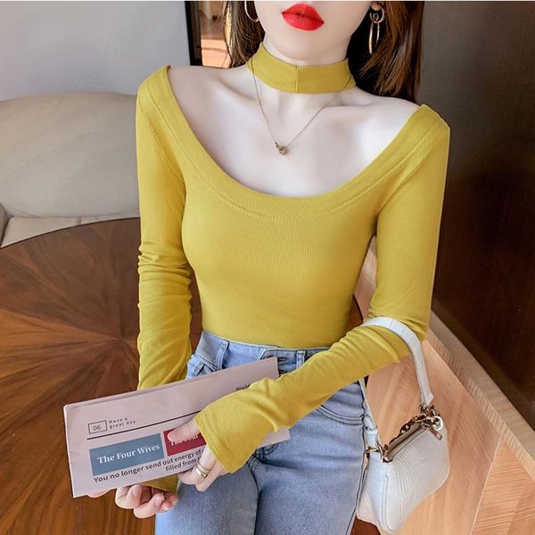 women's t-shirt women slash neck t shirt cotton elastic basic t-shirts female long sleeve halter black yellow, White
women's t-shirt women slash neck t shirt cotton elastic basic t-shirts female long sleeve halter black yellow, White