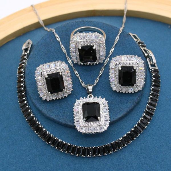 earrings & necklace classic huge black white stones silver color jewelry sets for women wedding bracelet stud ring gift box
earrings & necklace classic huge black white stones silver color jewelry sets for women wedding bracelet stud ring gift box