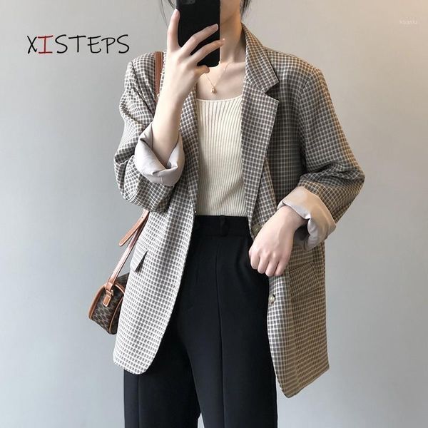 women plaid blazers female long sleeve loose suit coats 2021 ladies office work wear jackets elegant femme outfit women's suits, White;black
women plaid blazers female long sleeve loose suit coats 2021 ladies office work wear jackets elegant femme outfit women's suits, White;black