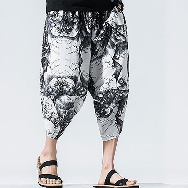 men's pants fashion casual loose ethnic printed harem wide leg elasticated cotton linen trouser man jogger, Black
men's pants fashion casual loose ethnic printed harem wide leg elasticated cotton linen trouser man jogger, Black