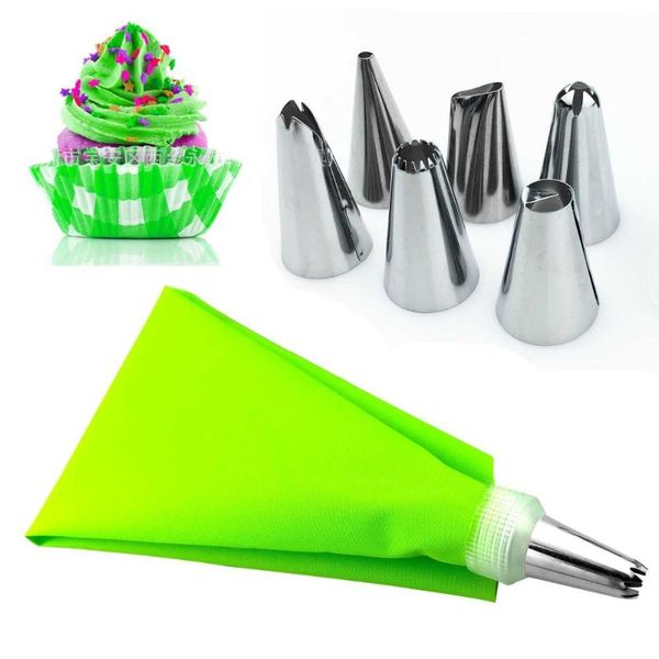 baking & pastry tools 8 pcs silicone icing piping cream bag+6 stainless steel nozzle diy tips set kitchen dessert cake decorating stainle
baking & pastry tools 8 pcs silicone icing piping cream bag+6 stainless steel nozzle diy tips set kitchen dessert cake decorating stainle