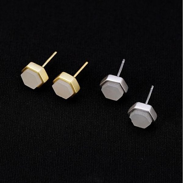 stud natural hetian white jade geometric hexagon earrings chinese classical style small exquisite women's silver jewelry, Golden;silver
stud natural hetian white jade geometric hexagon earrings chinese classical style small exquisite women's silver jewelry, Golden;silver