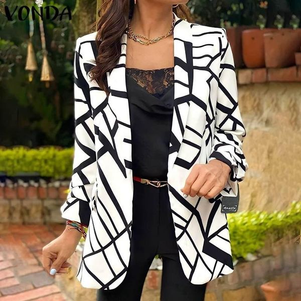 women's suits & blazers elegant office blazer autumn long sleeve vonda 2021 female vintage printed coats women outerwear veste overcoat, White;black
women's suits & blazers elegant office blazer autumn long sleeve vonda 2021 female vintage printed coats women outerwear veste overcoat, White;black