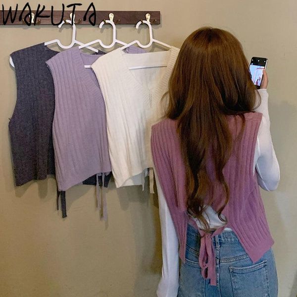 women's vests wakuta women 2021 fashion elegant knitted vest sweater solid back lace up v neck loose sleeveless female waistcoat chic, Black;white
women's vests wakuta women 2021 fashion elegant knitted vest sweater solid back lace up v neck loose sleeveless female waistcoat chic, Black;white