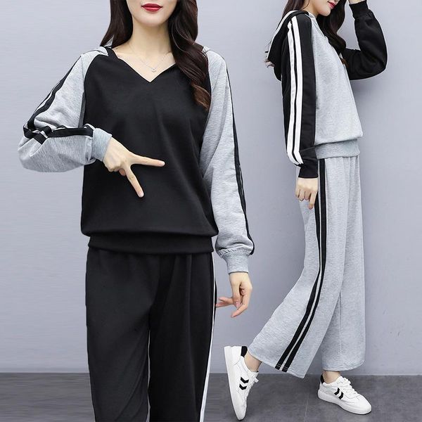 women's two piece pants fashionable autumn sports collage + wide leg two-piece suit loose trousers set survetement femme 2, White
women's two piece pants fashionable autumn sports collage + wide leg two-piece suit loose trousers set survetement femme 2, White