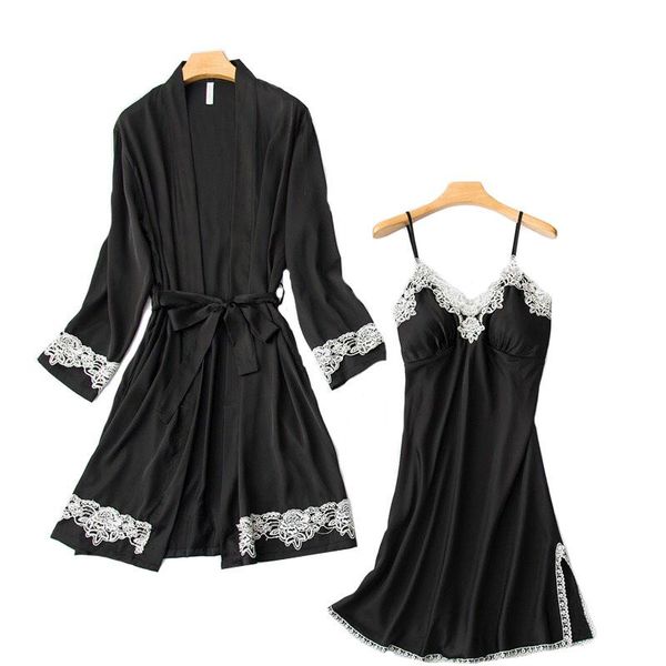 ladies nightgown comfort silk satin sleepdress cardigan+dress women solid color lace femme elegant homewear women's sleepwear, Black;red
ladies nightgown comfort silk satin sleepdress cardigan+dress women solid color lace femme elegant homewear women's sleepwear, Black;red