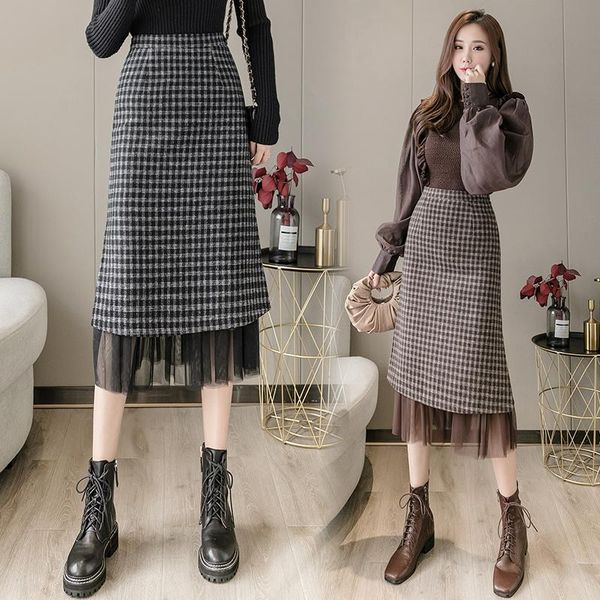 skirts woolen stitching mesh skirt autumn and winter women's mid-length high waist a-line split one step hip, Black
skirts woolen stitching mesh skirt autumn and winter women's mid-length high waist a-line split one step hip, Black