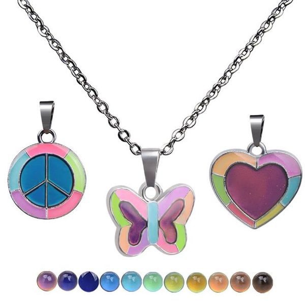 stainless steel mood necklace fluorescent luminous butterfly peace pendant change color necklaces, Silver
stainless steel mood necklace fluorescent luminous butterfly peace pendant change color necklaces, Silver