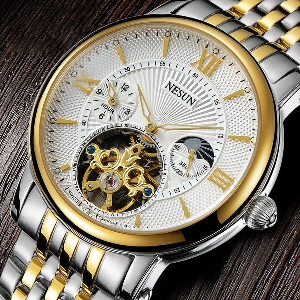wristwatches nesun watch fashion men's automatic mechanical waterproof hollow leather business moon phase large dial watches, Slivery;brown
wristwatches nesun watch fashion men's automatic mechanical waterproof hollow leather business moon phase large dial watches, Slivery;brown