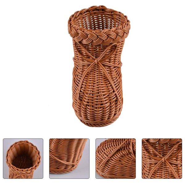 storage baskets 1pc handwoven rattan woven basket decorative flower container (brown)