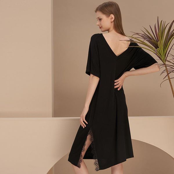 women's sleepwear 2021 summer autumn women elegant simple style black nightgown comfort modal and lace household sleepdress casual dres, Black;red
women's sleepwear 2021 summer autumn women elegant simple style black nightgown comfort modal and lace household sleepdress casual dres, Black;red