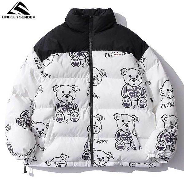 men's women winter warm jacket thick coat patchwork cartoon bear heated padded puffer oversized parka clothing 211214, Black
men's women winter warm jacket thick coat patchwork cartoon bear heated padded puffer oversized parka clothing 211214, Black