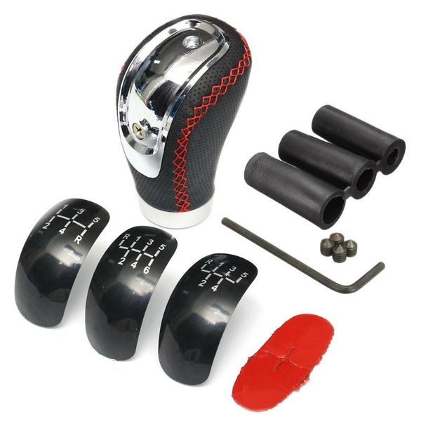 shift knob 5 6 speed black pu leather manual car gear shifter lever handle stick universal with 3 caps