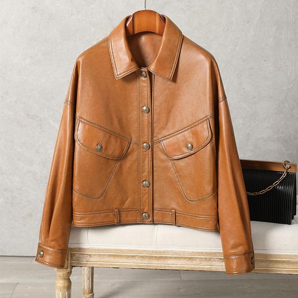 women's leather & faux shzq 2021 spring and autumn loose little sheep jacket versatile coat is thin, Black
women's leather & faux shzq 2021 spring and autumn loose little sheep jacket versatile coat is thin, Black