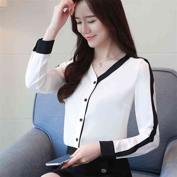 women's stitching color chiffon long sleeve new autumn office bottom women blouse shirt korean v-collar blusa 623a 210401, White
women's stitching color chiffon long sleeve new autumn office bottom women blouse shirt korean v-collar blusa 623a 210401, White