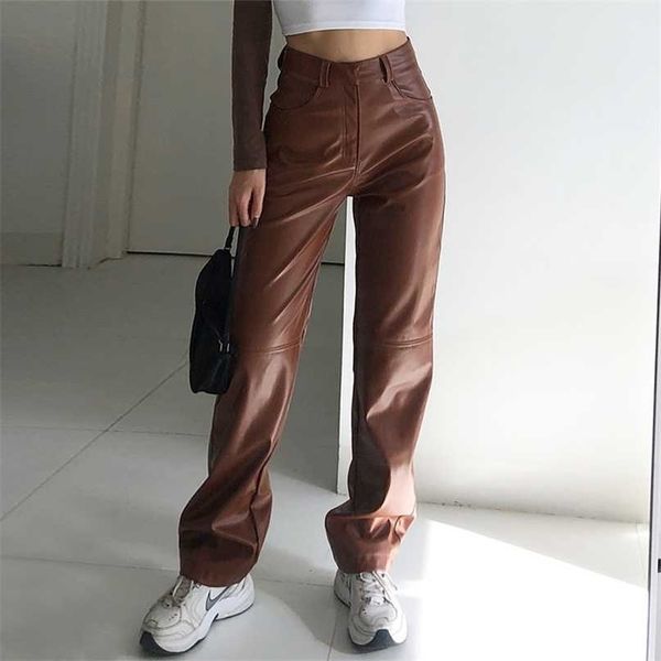 high waisted pu leather pants women jogger casual fashion side pockets straight wide leg loose vintage brown trousers 211115, Black;white
high waisted pu leather pants women jogger casual fashion side pockets straight wide leg loose vintage brown trousers 211115, Black;white