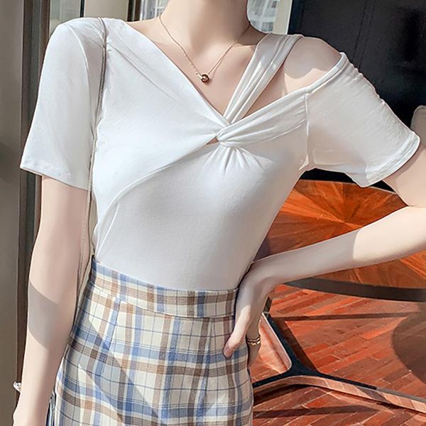 shirts women summer korean v neck thin slim hollow out patchwork casual all match skinny solid tees t-shirt female women's, White
shirts women summer korean v neck thin slim hollow out patchwork casual all match skinny solid tees t-shirt female women's, White