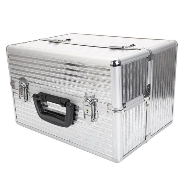 handy stylish three stripes aluminum makeup storage box with keys silver for work large size cosmetic bags & cases
handy stylish three stripes aluminum makeup storage box with keys silver for work large size cosmetic bags & cases