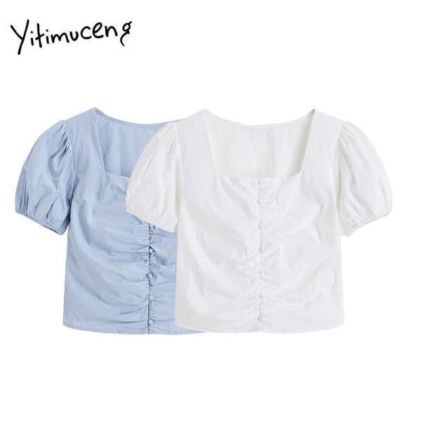 yitimuceng ruched blouse women shirts puff sleeve square collar unicolor white light blue summer korean fashion 210601
yitimuceng ruched blouse women shirts puff sleeve square collar unicolor white light blue summer korean fashion 210601
